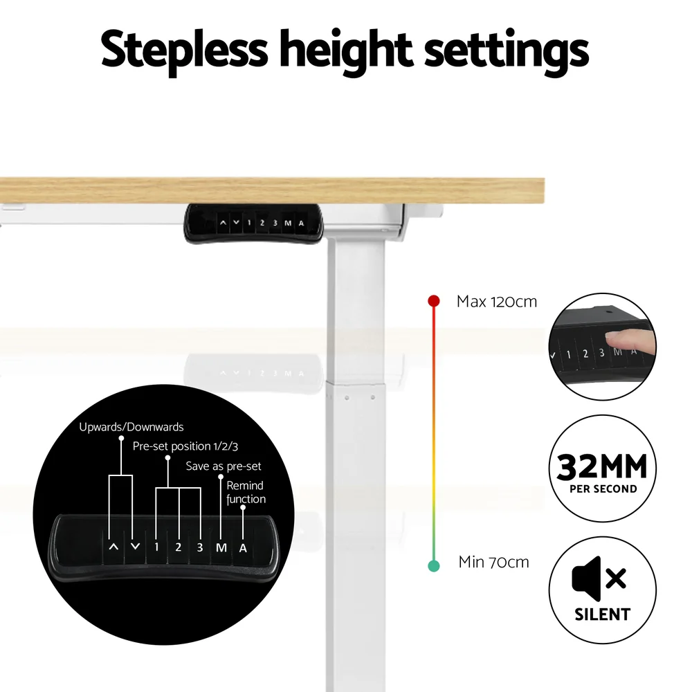 Artiss Standing Desk Motorised Dual Motor 120CM White Oak - Image 7