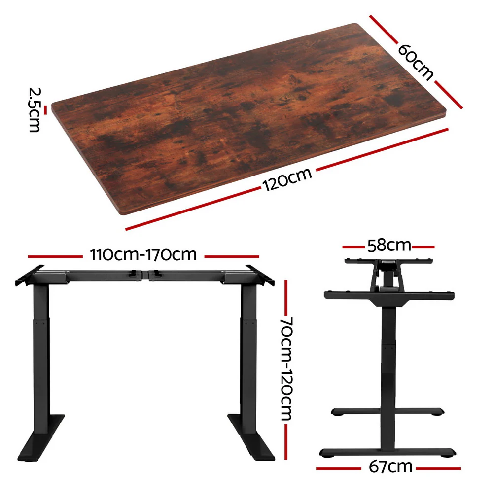 Artiss Standing Desk Motorised Dual Motor Rustic Brwon 120CM - Image 4