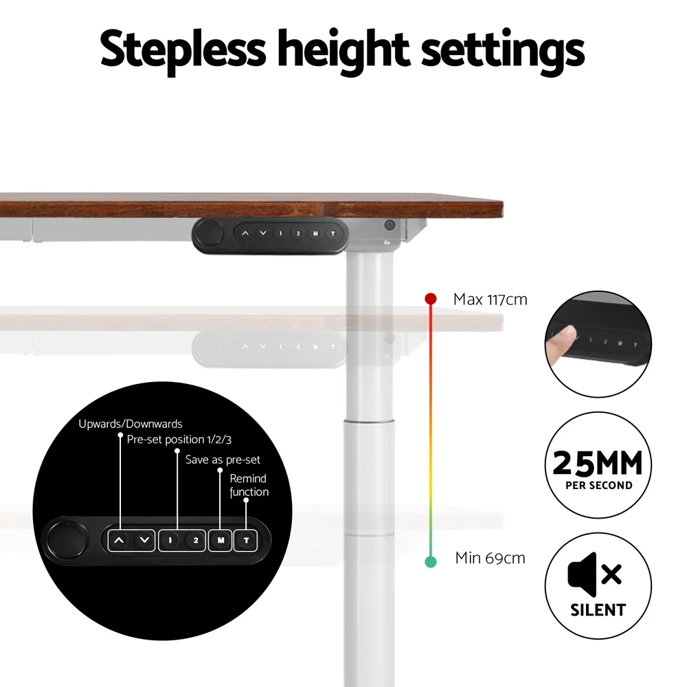 Artiss Standing Desk Motorised Electric Dual Motor 120CM Rustic Brown - Image 7