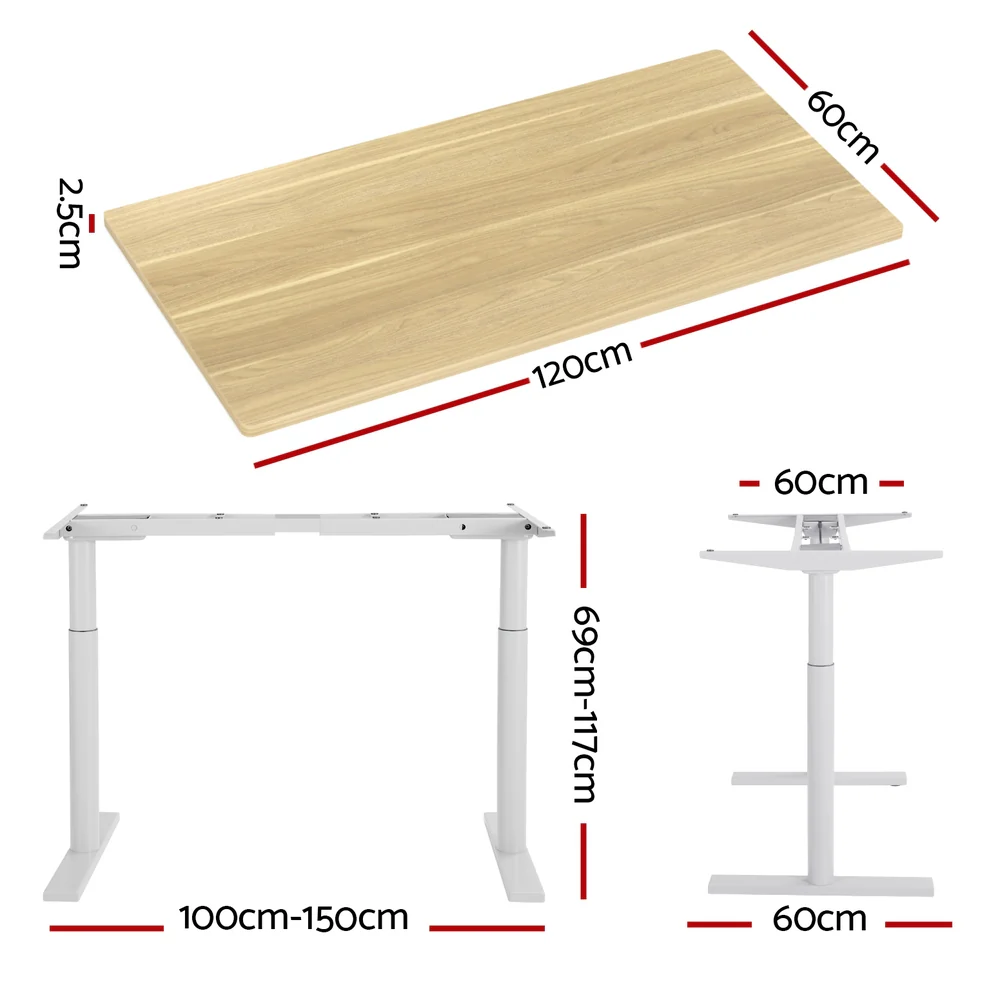 Artiss Standing Desk Motorised Electric Dual Motor 120CM White Oak - Image 4
