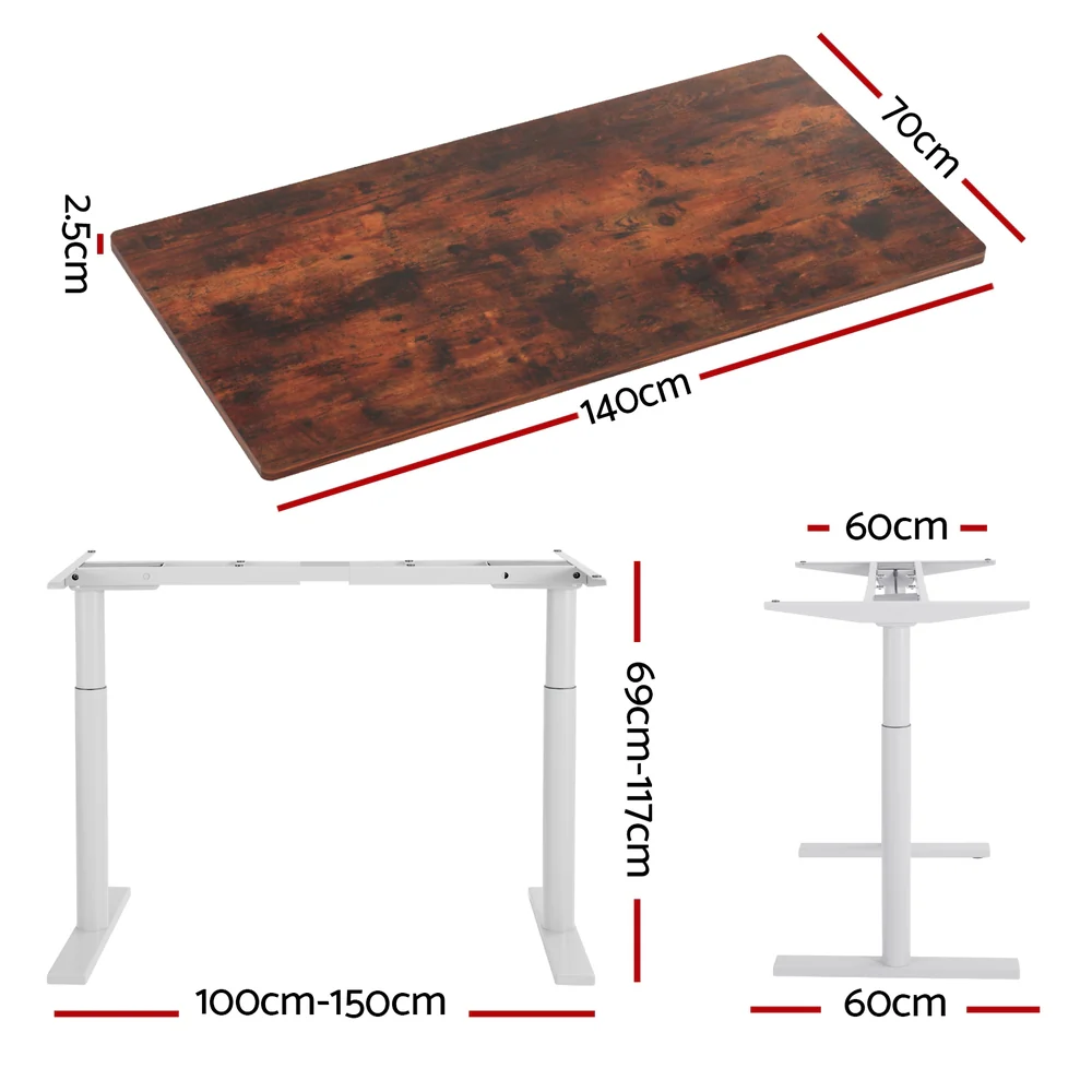 Artiss Standing Desk Motorised Electric Dual Motor 140CM Rustic Brown - Image 4