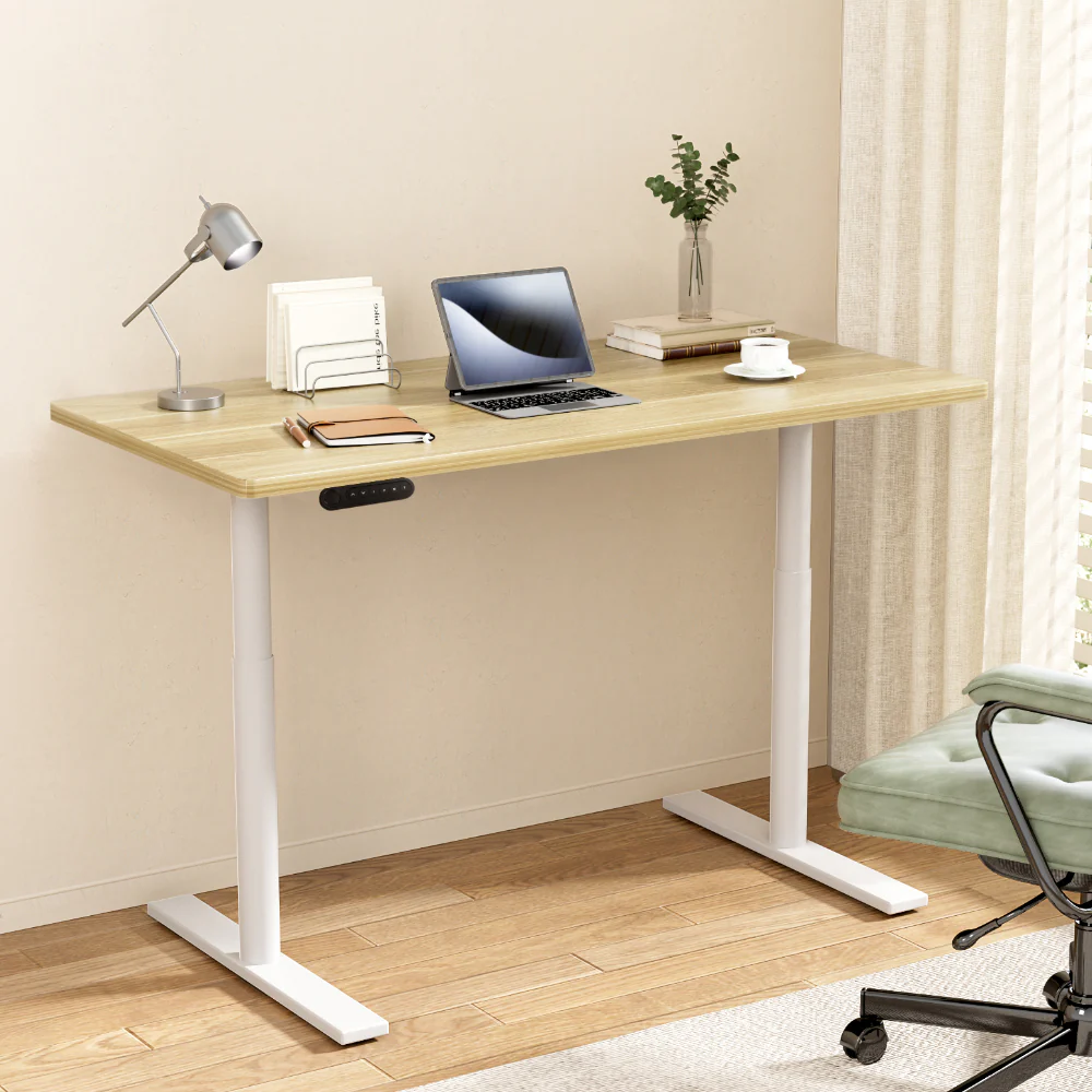 Artiss Standing Desk Motorised Electric Dual Motor 140CM White Oak - Image 2