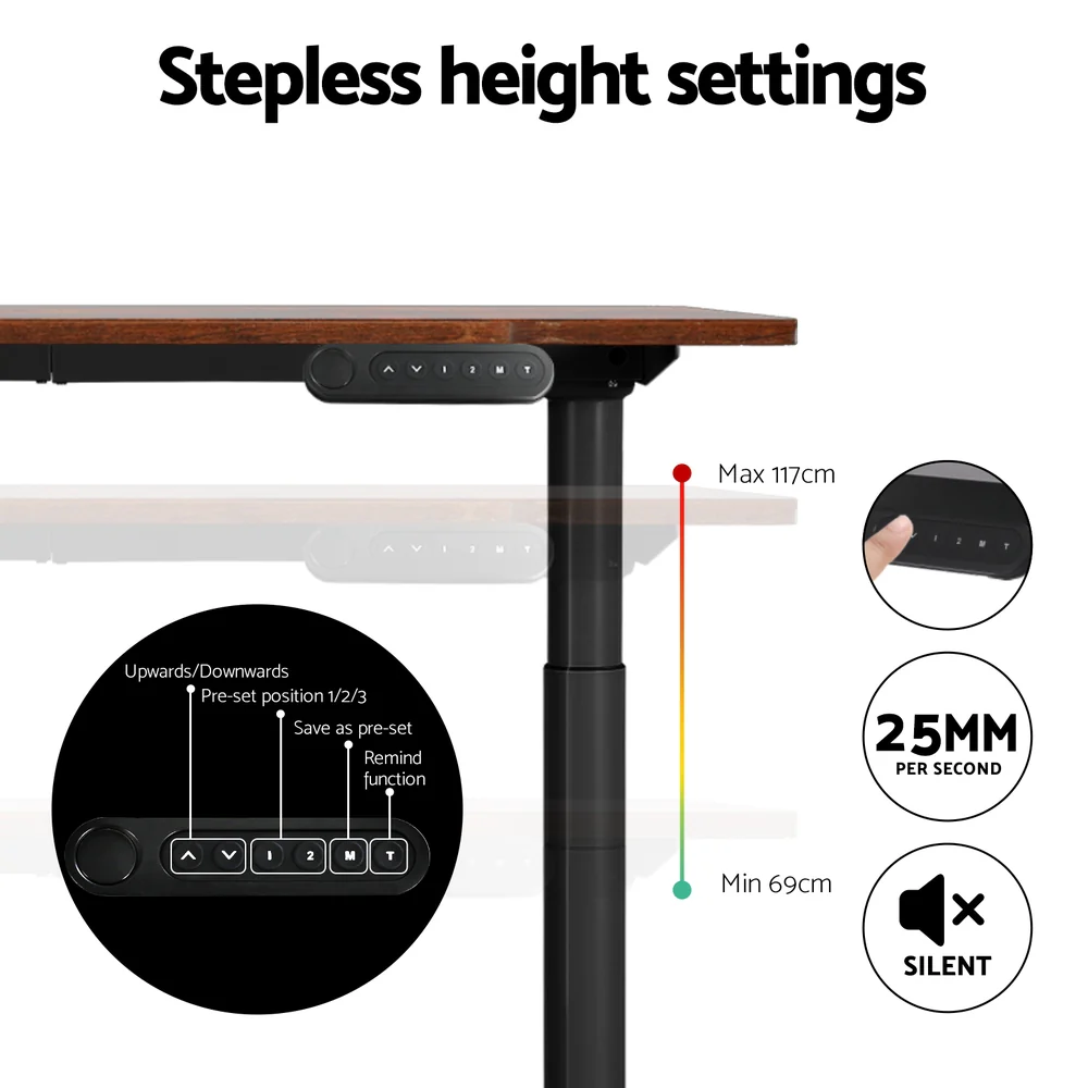 Artiss Standing Desk Motorised Electric Dual Motor Rustic Brown 140CM - Image 7