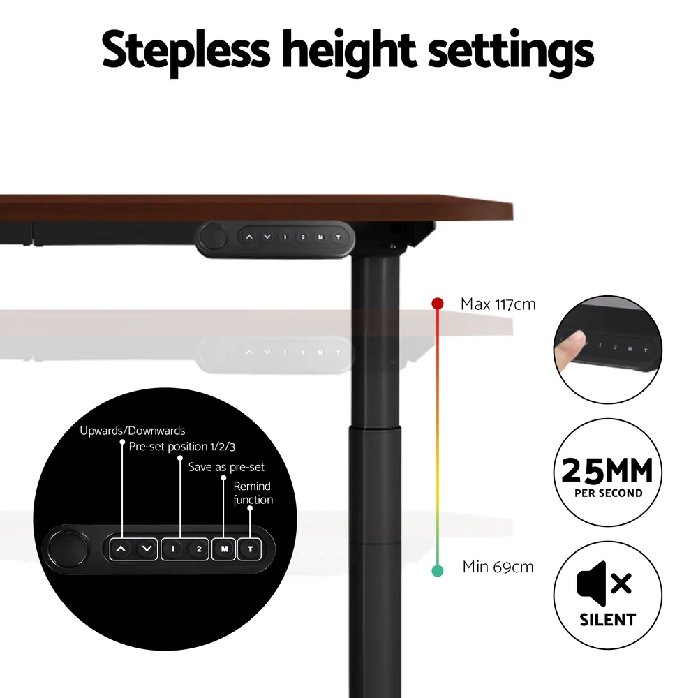 Artiss Standing Desk Motorised Electric Dual Motor Walnut 120CM - Image 7