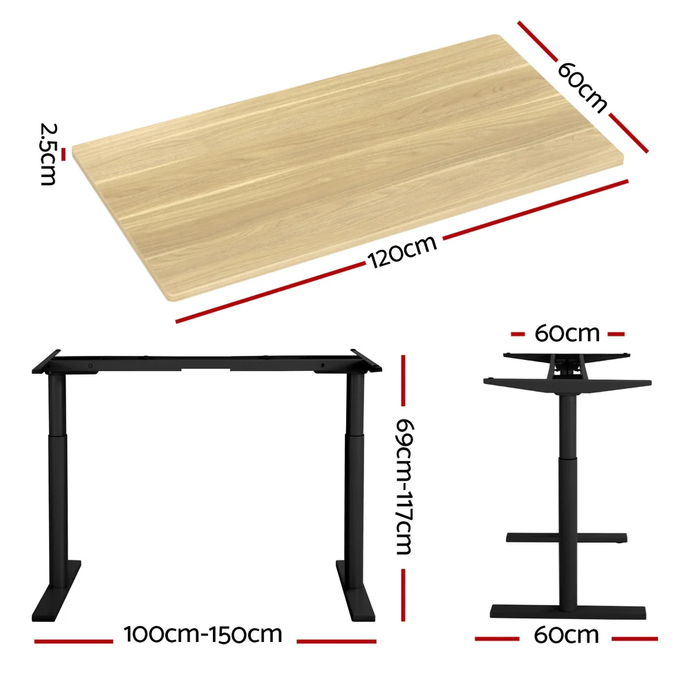 Artiss Standing Desk Motorised Electric Dual Motor White Oak 120CM - Image 4