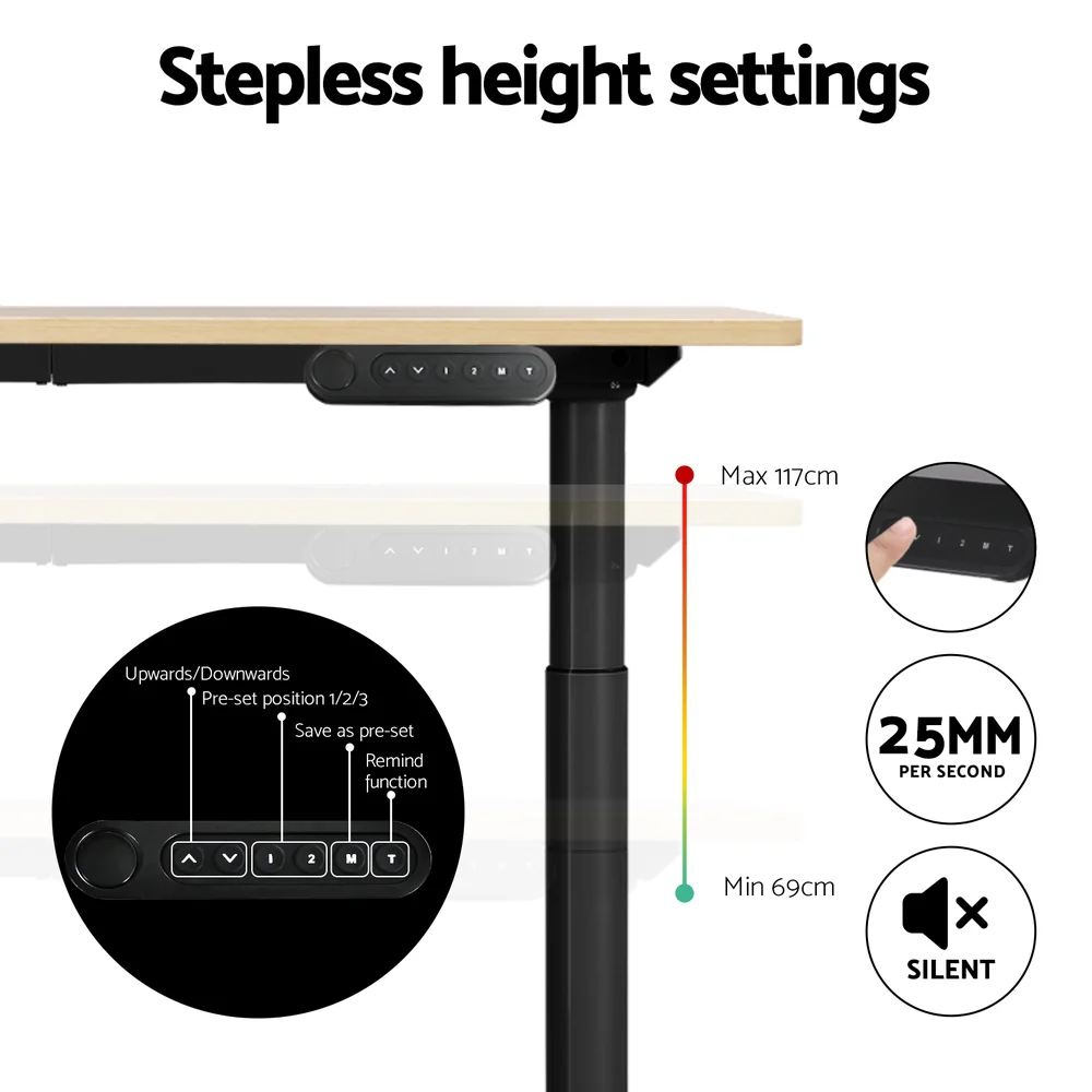 Artiss Standing Desk Motorised Electric Dual Motor White Oak 120CM - Image 7