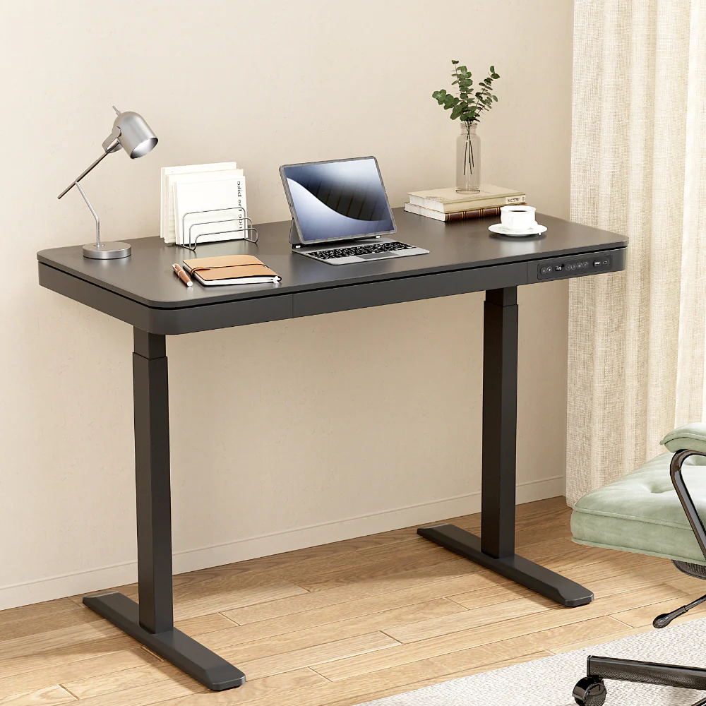 Artiss Standing Desk Motorised Electric Motor Drawer 120CM Black - Image 2
