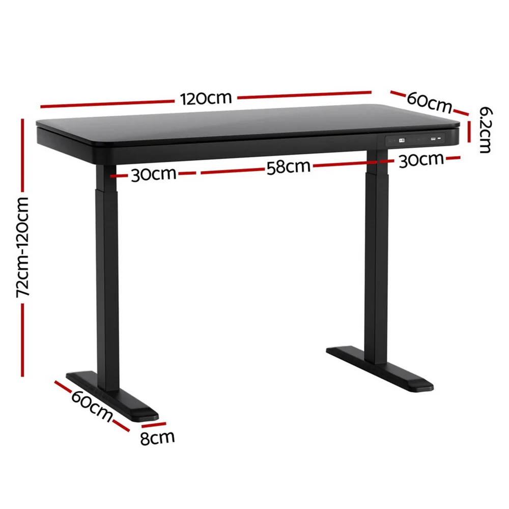 Artiss Standing Desk Motorised Electric Motor Drawer 120CM Black - Image 4