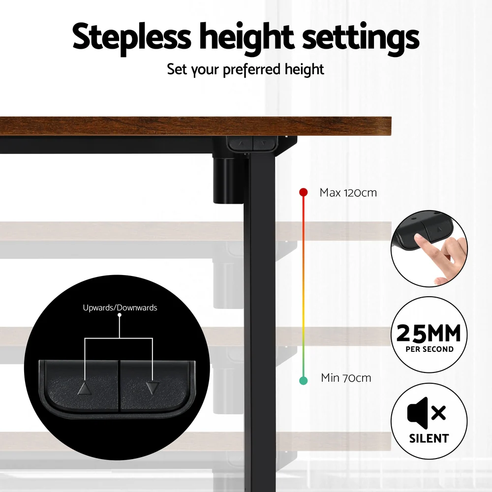 Artiss Standing Desk Motorised Rustic Brown 120CM - Image 7