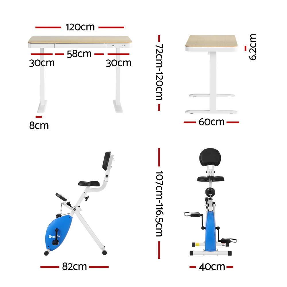 Artiss Under Desk Exercise Bike with 120cm Automatic Standing Desk Magnetic Resistance Oak - Image 4