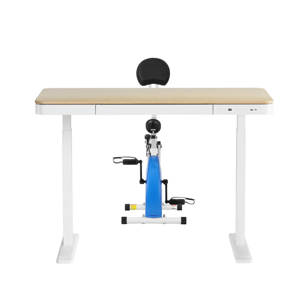 Artiss Under Desk Exercise Bike with 120cm Automatic Standing Desk Magnetic Resistance Oak - Image 5
