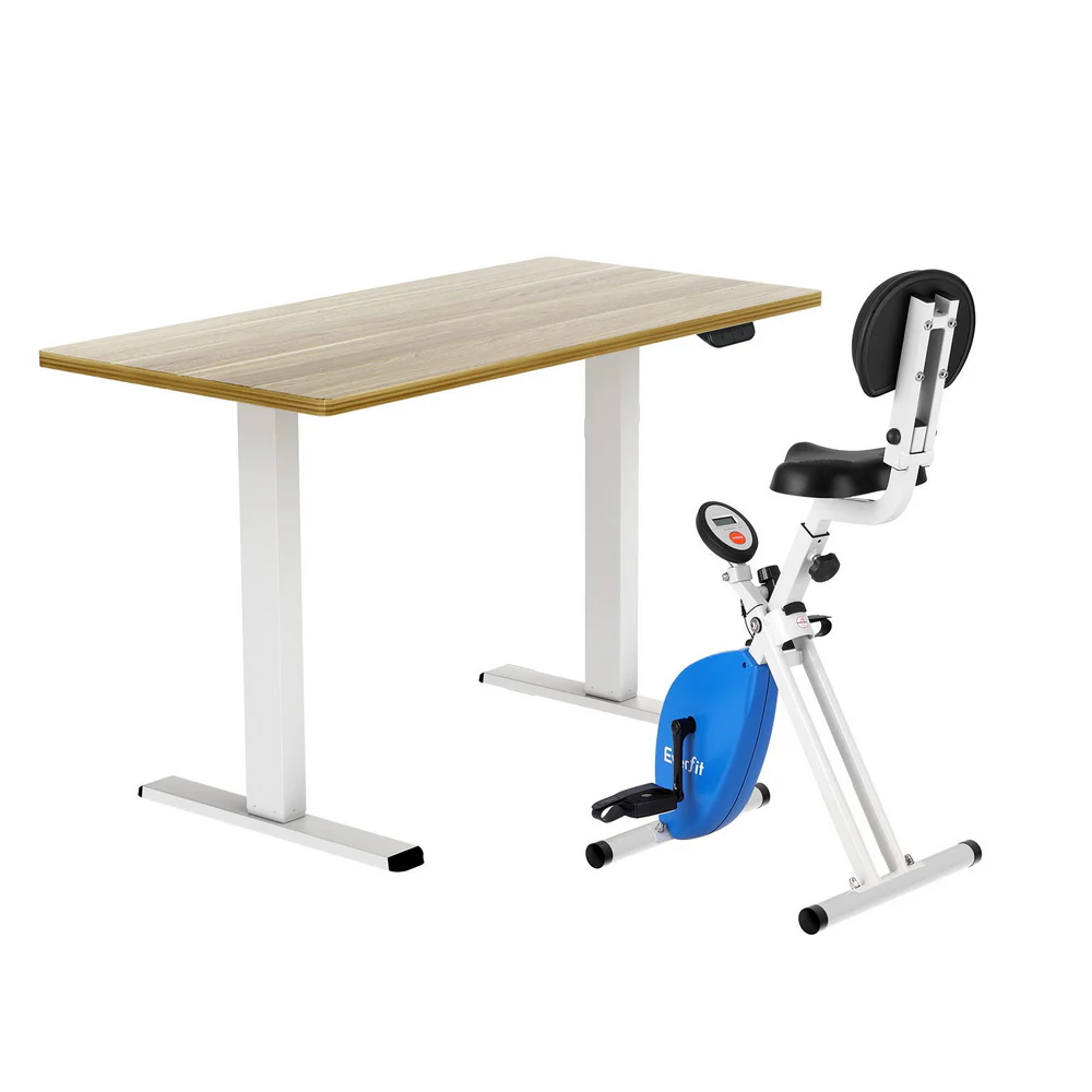 Artiss Under Desk Exercise Bike with 140cm Automatic Standing Desk Magnetic Resistance Oak