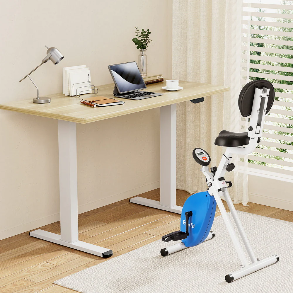 Artiss Under Desk Exercise Bike with 140cm Automatic Standing Desk Magnetic Resistance Oak - Image 2