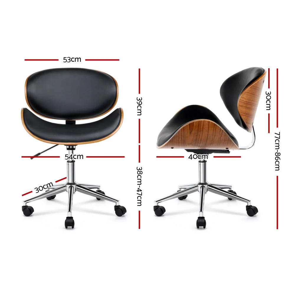 Artiss Wooden Office Chair Leather Seat (Black) - Image 2