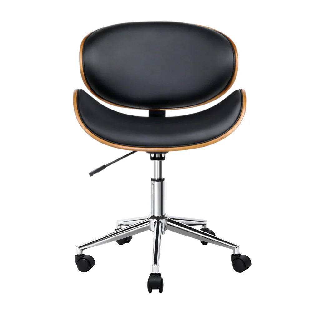Artiss Wooden Office Chair Leather Seat (Black) - Image 3