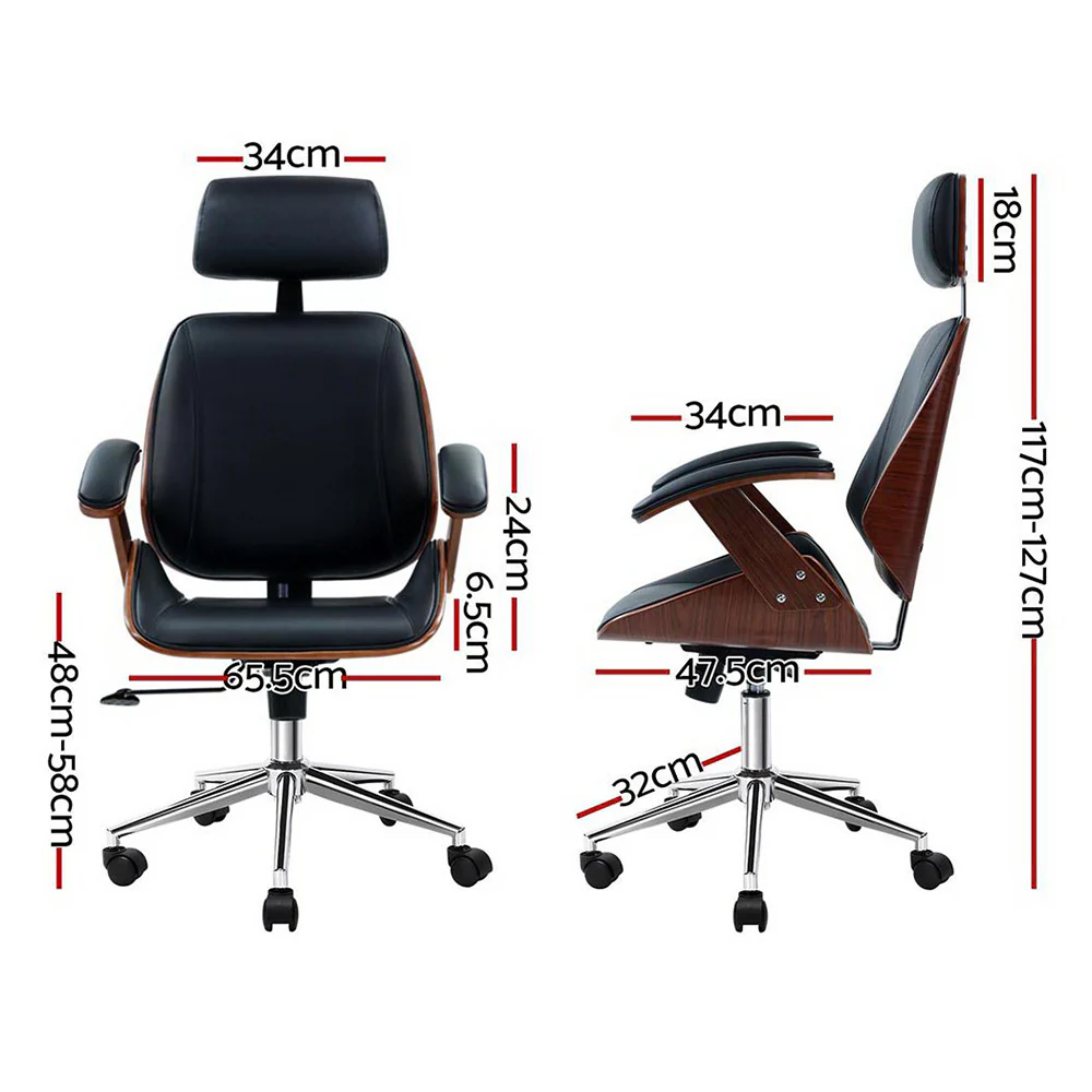 Artiss Wooden Office Chair Leather Seat (Black) - Image 2