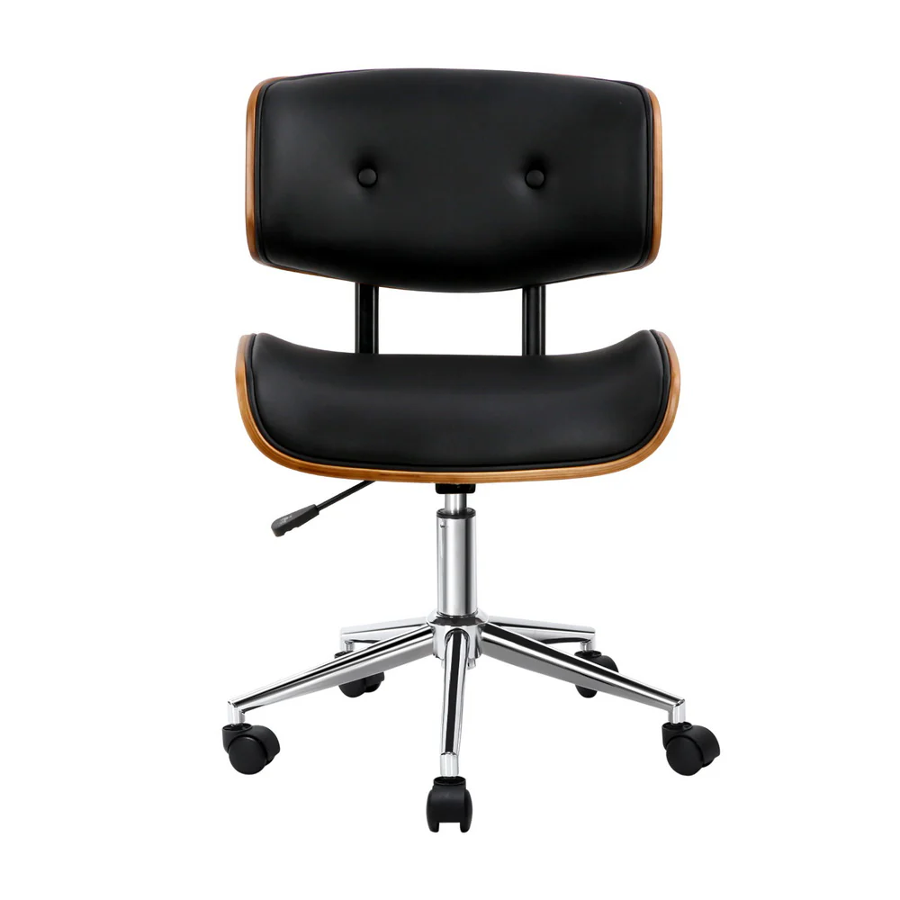 Artiss Wooden Office Chair PU Seat (Black/Brown) - Image 3