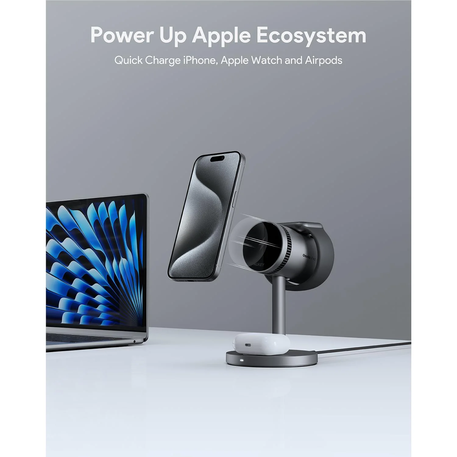 Aukey MagFusion 3-in-1 Pro Qi2 Fast Wireless Charging Station with Active Cooling - Image 2