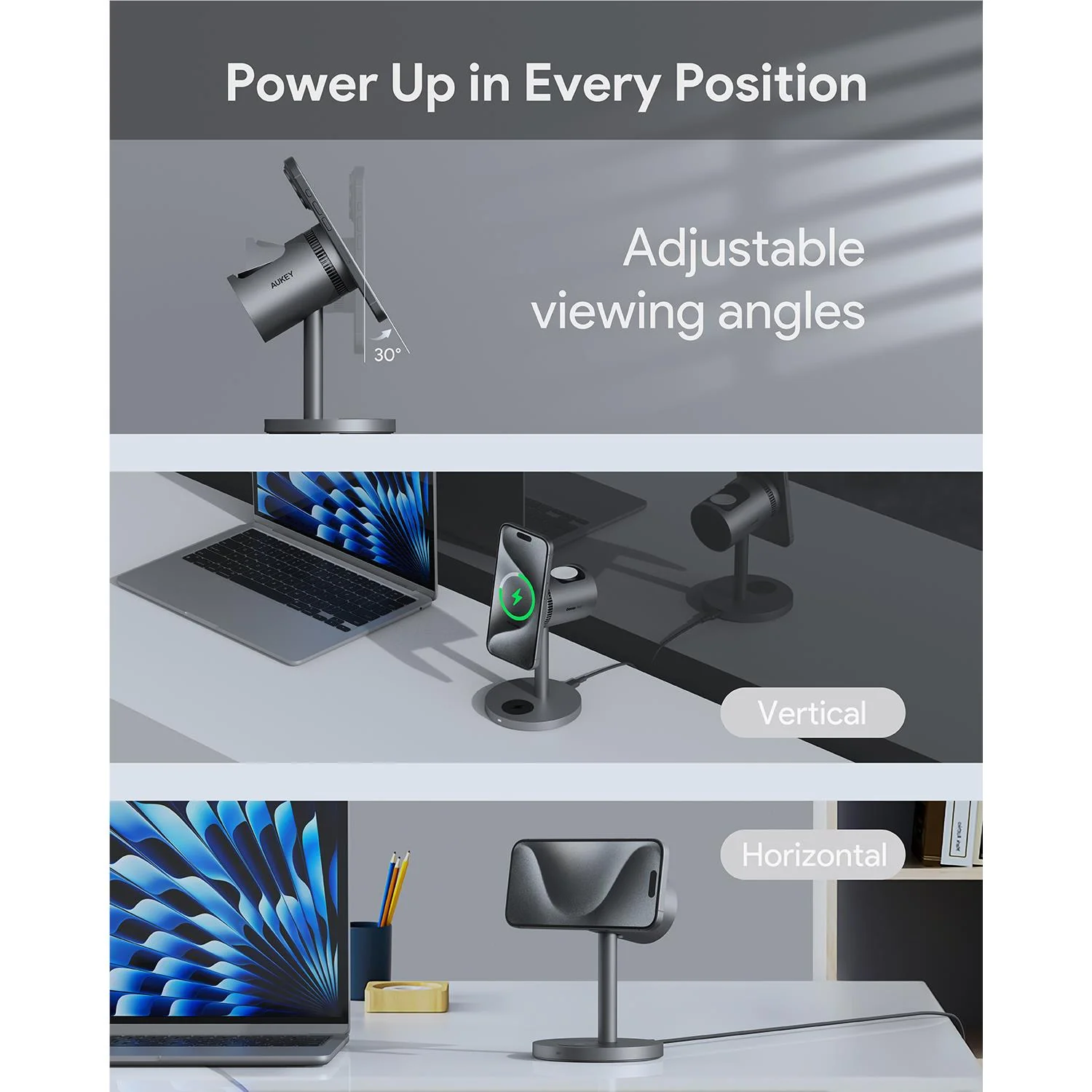 Aukey MagFusion 3-in-1 Pro Qi2 Fast Wireless Charging Station with Active Cooling - Image 5