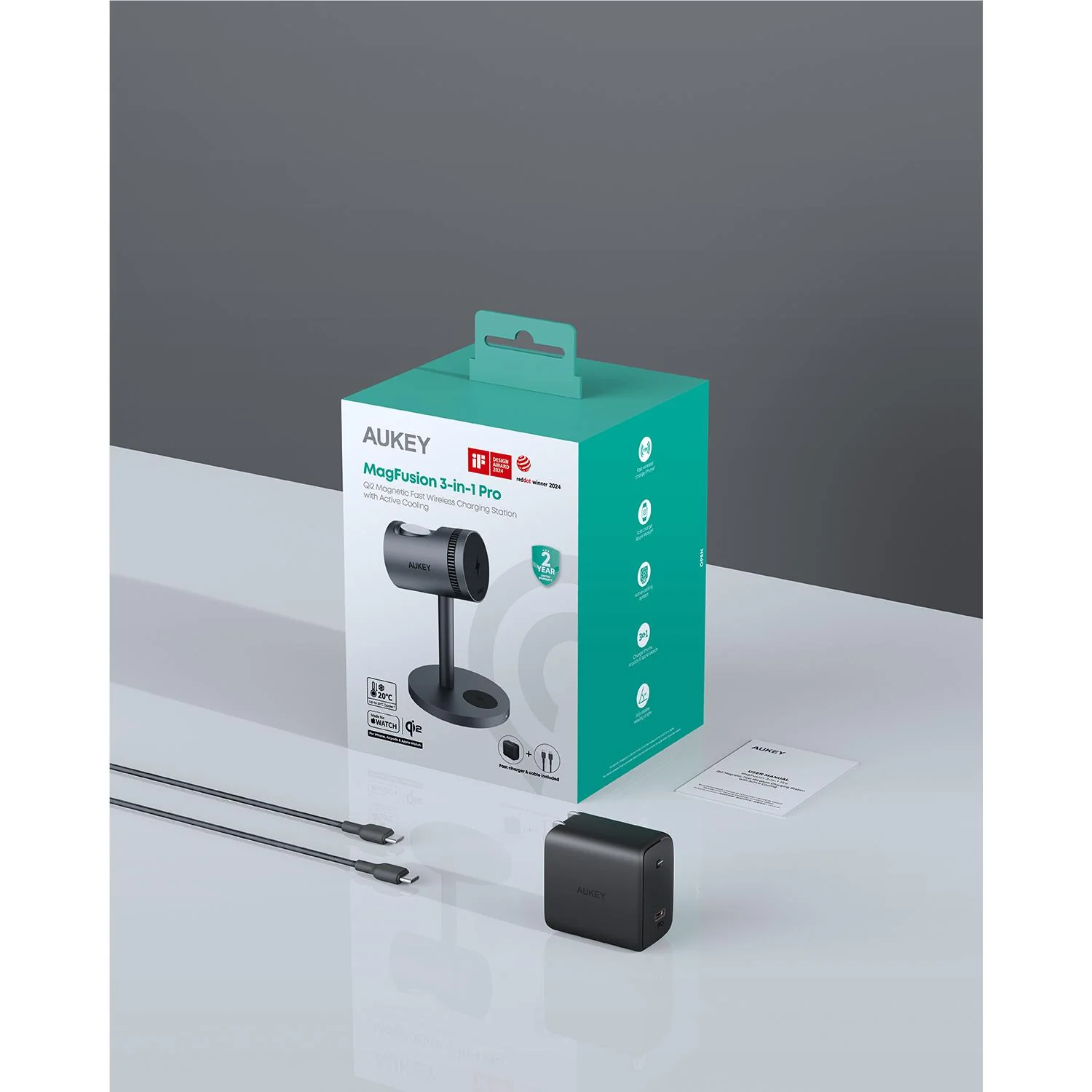 Aukey MagFusion 3-in-1 Pro Qi2 Fast Wireless Charging Station with Active Cooling - Image 8