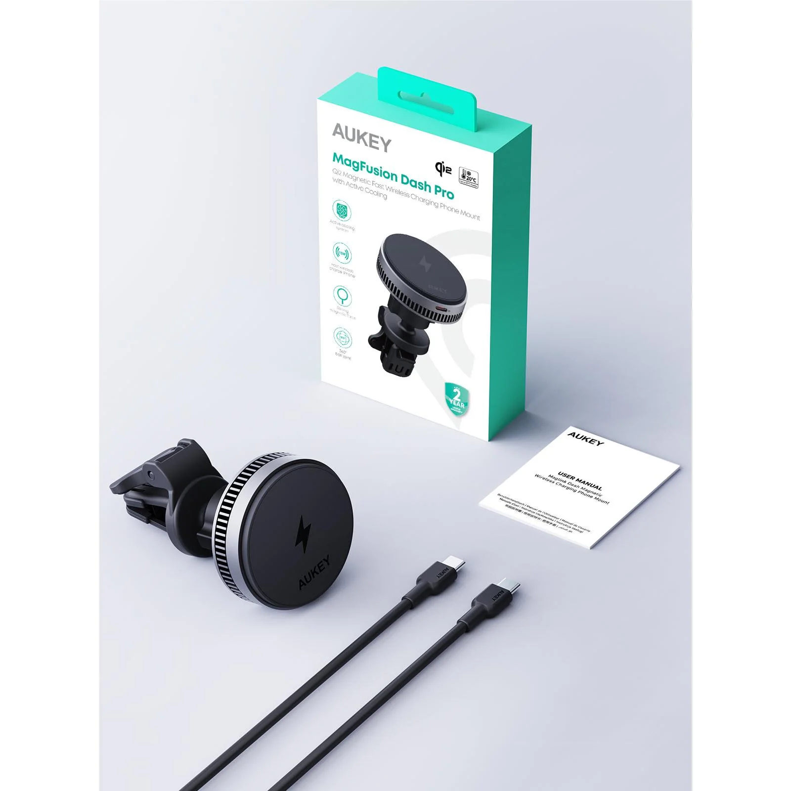 Aukey MagFusion Dash Pro Qi2 Fast Wireless Charging Phone Mount with Active Cooling - Image 11