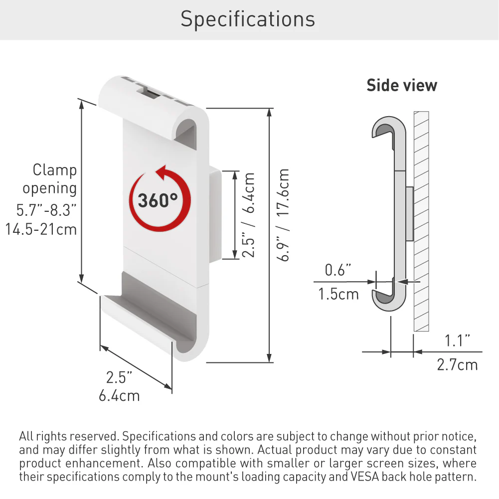 Barkan 7" - 12" 360-Degree Rotation Tablet Wall Mount - Image 3