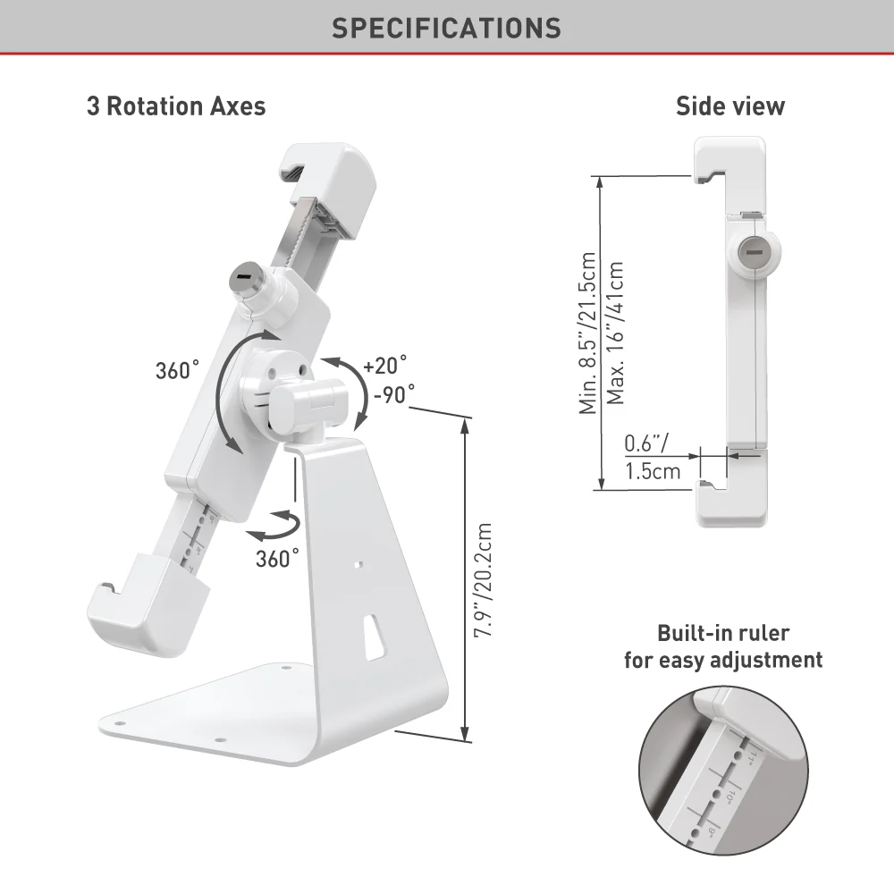 Barkan 7–14" Anti-Theft Tablet Desk Stand with 360° Rotation Swivel Tilt - Image 4