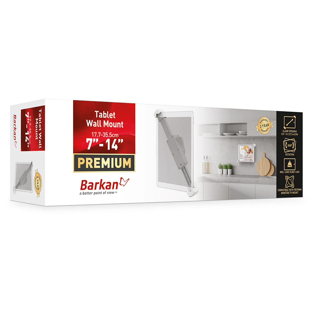 Barkan 7–14" Tablet Wall Mount with 360° Rotation (White) - Image 3