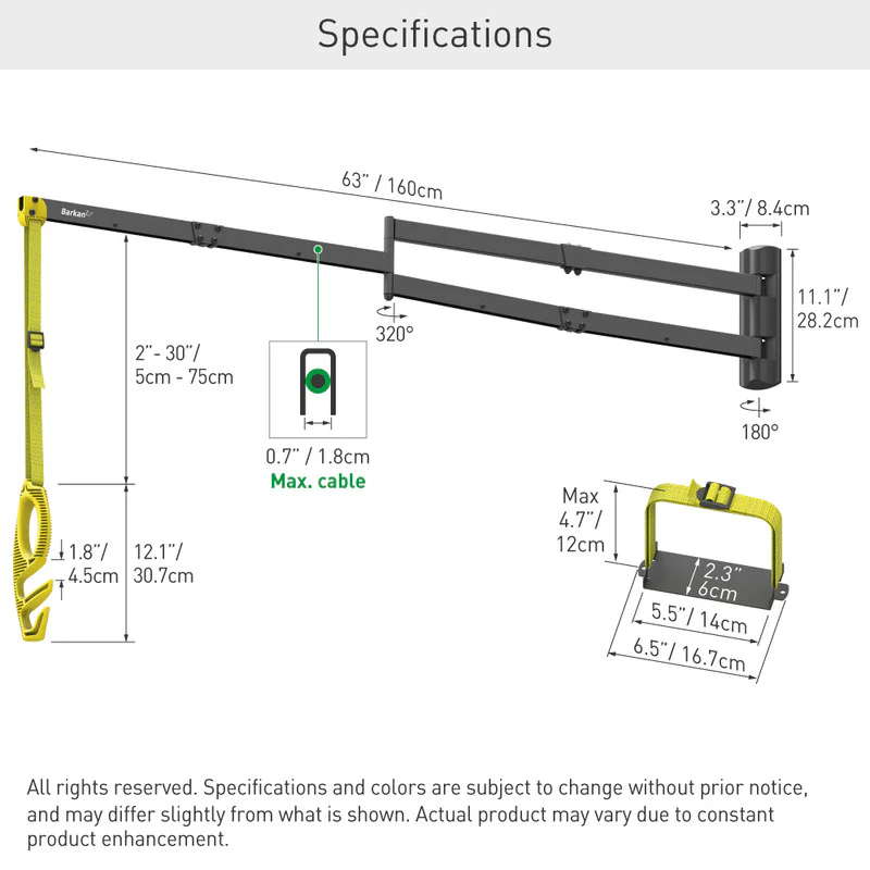 Barkan EV160WM 160cm Elegant Protective EV Charging Cable Wall Arm - Image 3