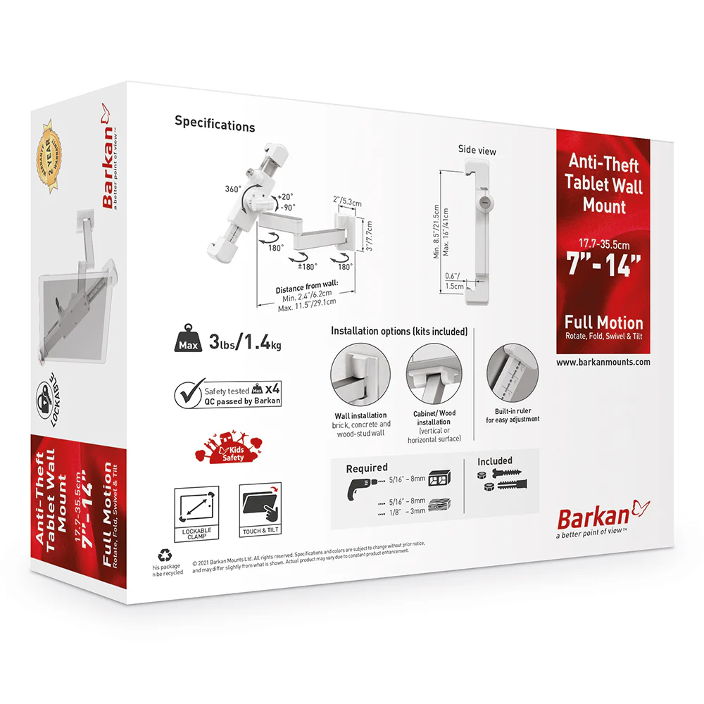 Barkan T72VL 7-14inch Anti-Theft Full Motion Tablet Wall Mount Full Motion - Image 7