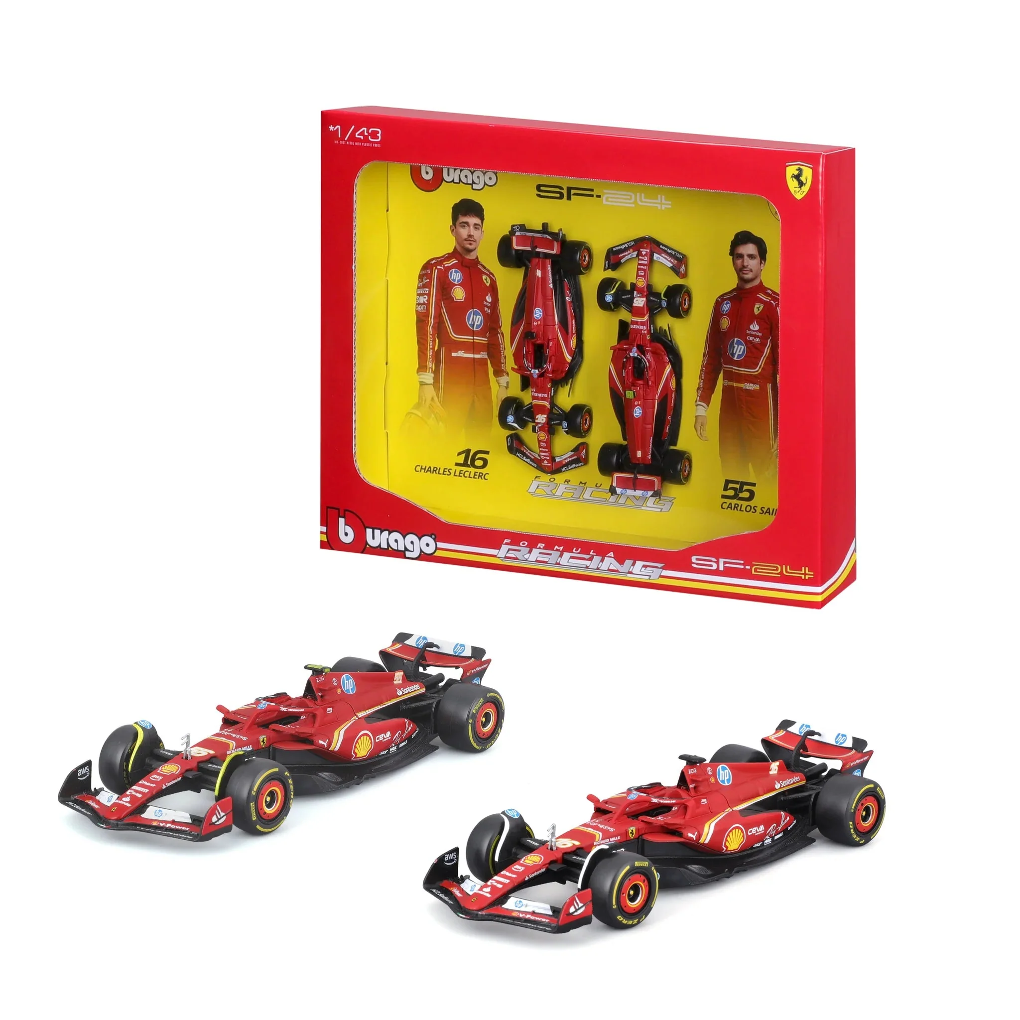 Bburago 1/43 Ferrari SF-24 #16 and #55 Set - Image 3