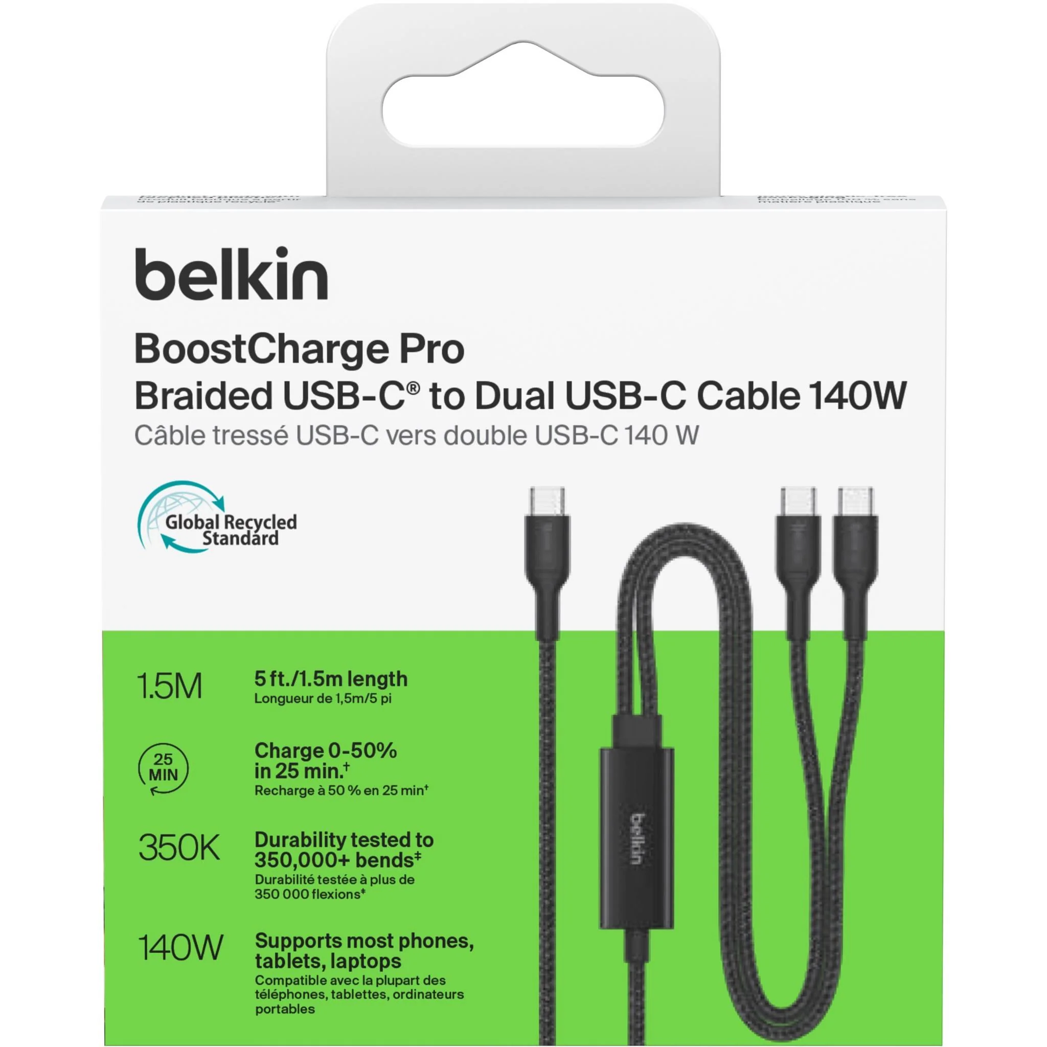 Belkin BoostCharge Pro 140W Dual USB-C to C Cable 1.5m (Black) - Image 5
