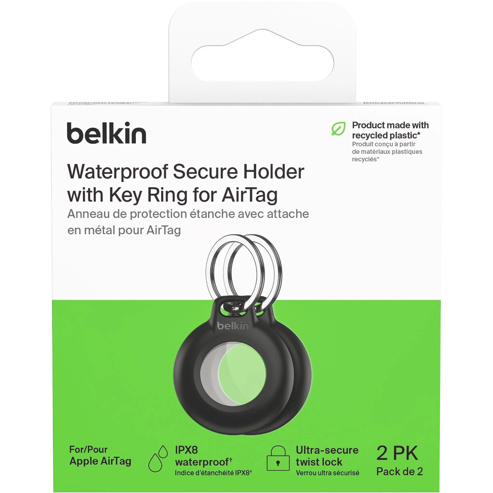 Belkin Waterproof Secure AirTag Holder with Key Ring (Black) [2 Pack] - Image 8