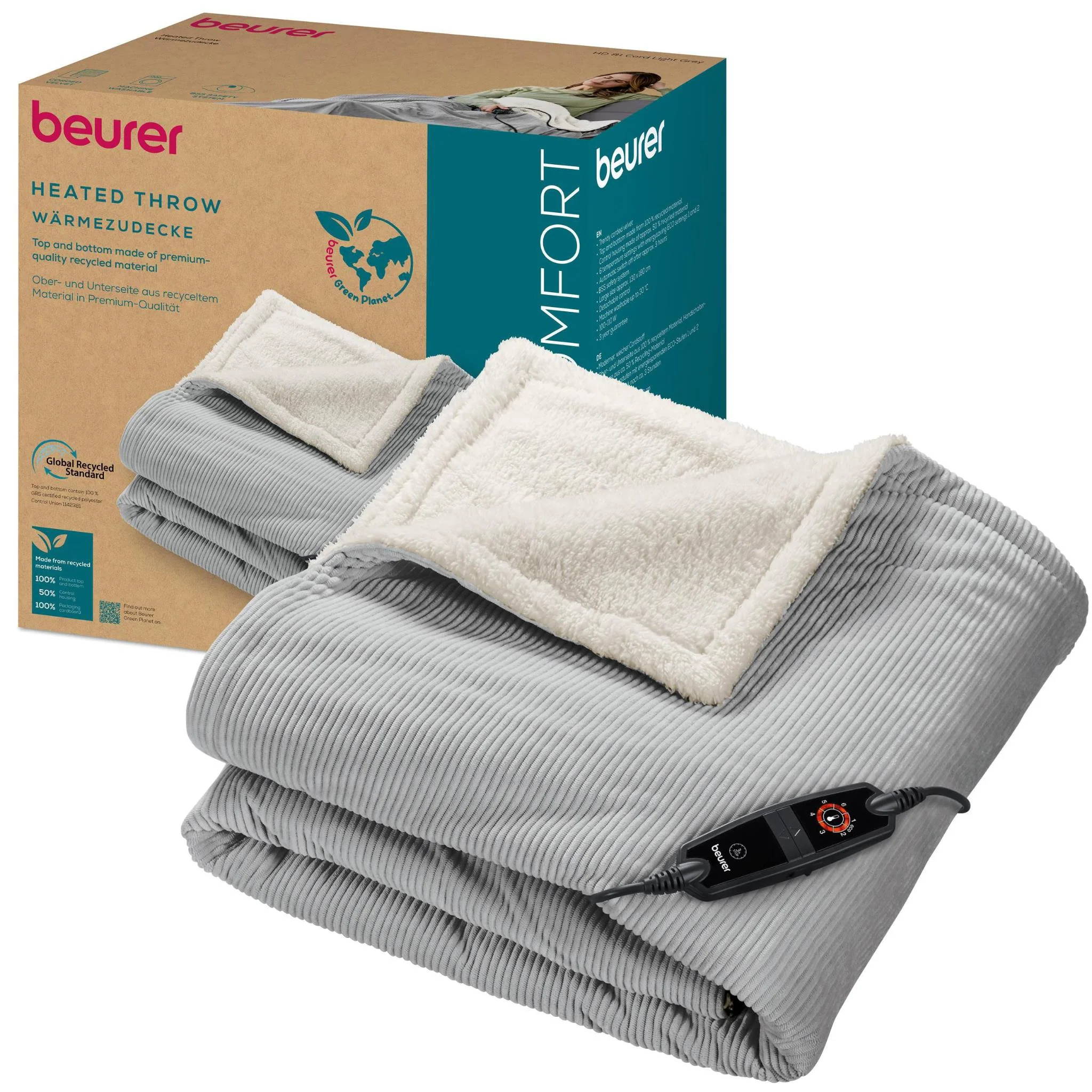 Beurer Corduroy Heated Throw (Light Grey) - Image 11