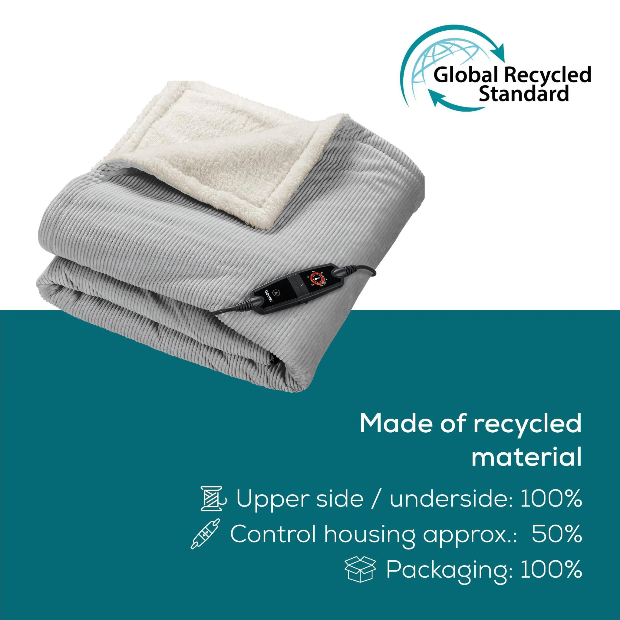 Beurer Corduroy Heated Throw (Light Grey) - Image 4