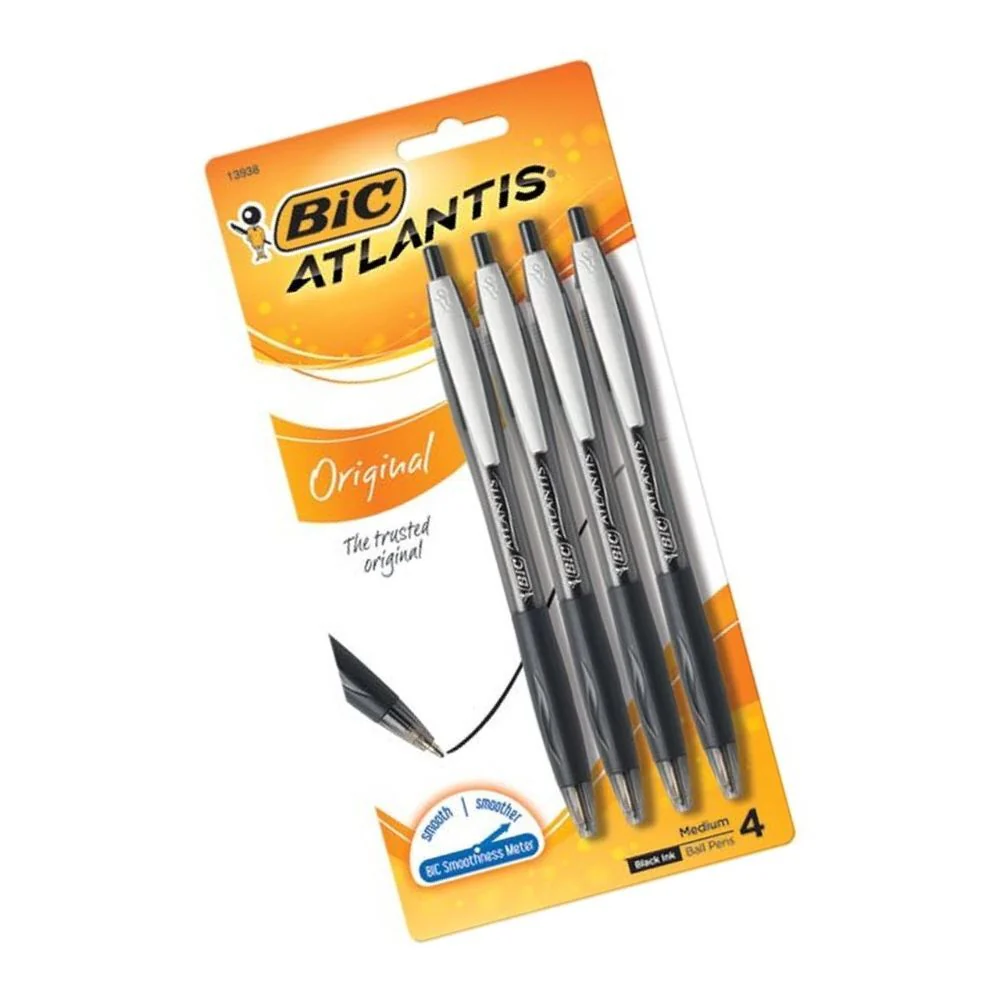 BIC Atlantis Original Medium Retractable Ball Pens [Black] (4-Pack) - Image 2