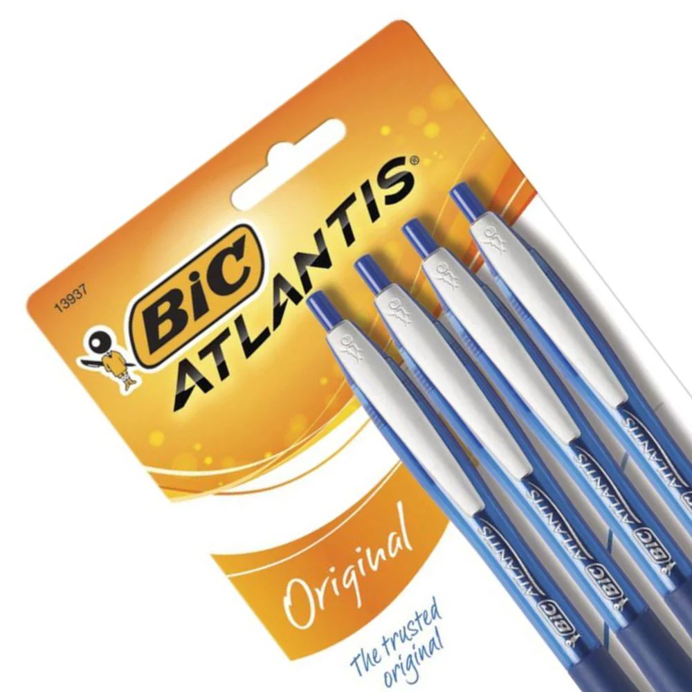 Bic Atlantis Original Medium Retractable Ball Pens Blue (4-Piece) - Image 3