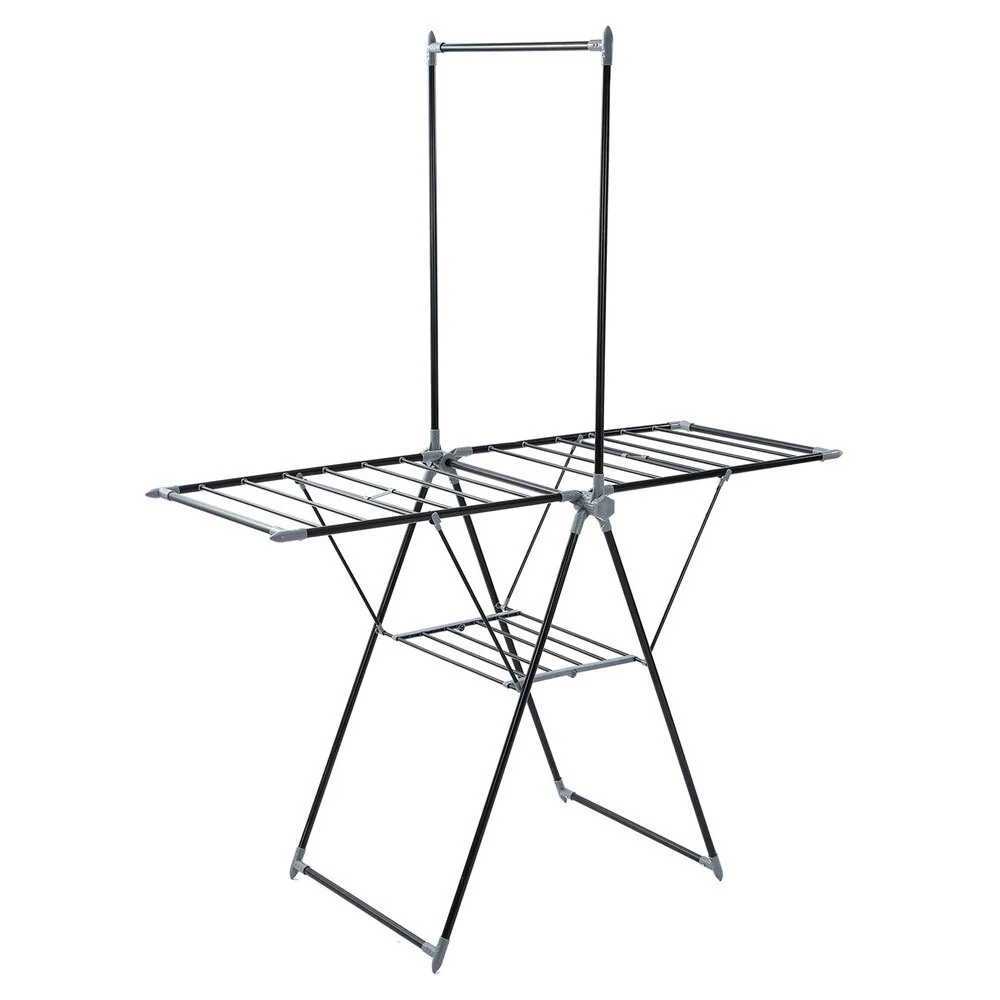 Boxsweden Foldable Clothes Airer with Hanging Rack 155x194cm (Black) - Image 2
