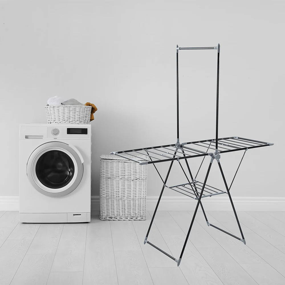Boxsweden Foldable Clothes Airer with Hanging Rack 155x194cm (Black) - Image 6