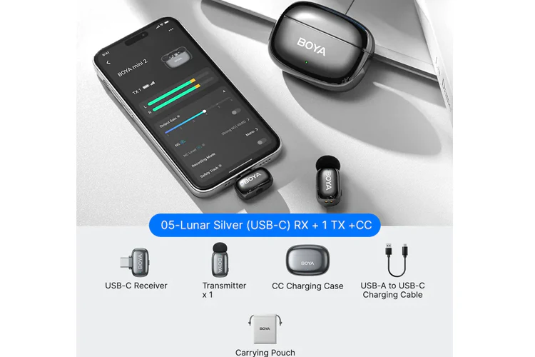 BOYA Mini 2 Dual Wireless Microphone - USB-C with Case (Space Grey) - Image 2