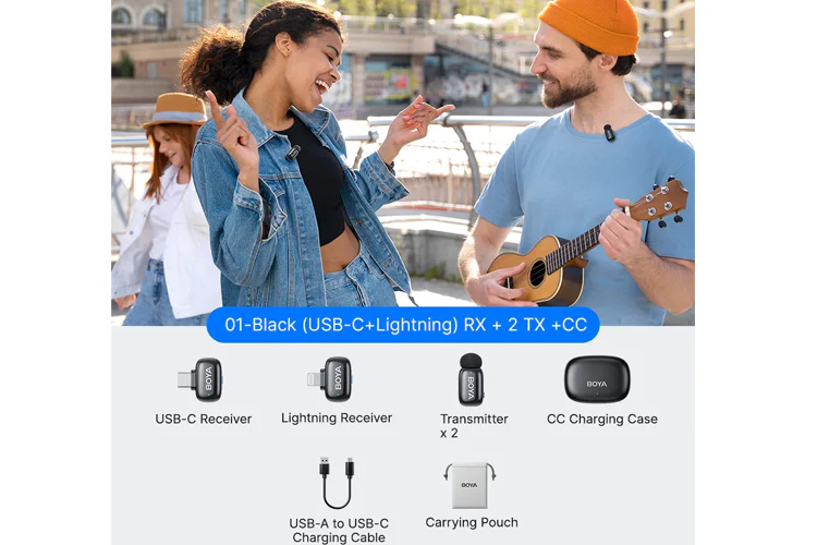 BOYA Mini 2 Wireless Microphone USB-C and Lightning (Space Grey) - Image 2