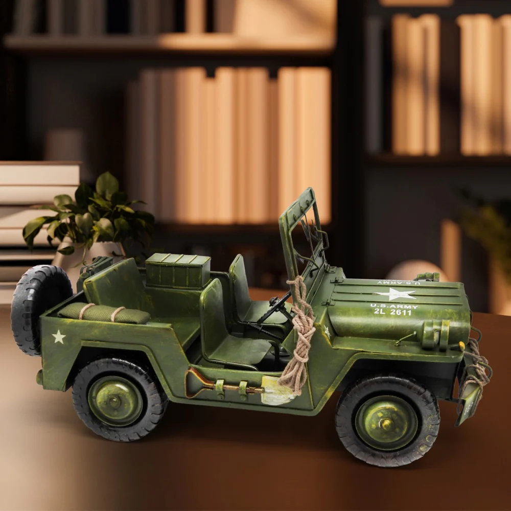 Boyle Metal Ornament Figurine Army Jeep Truck 38x18cm (Green) - Image 6