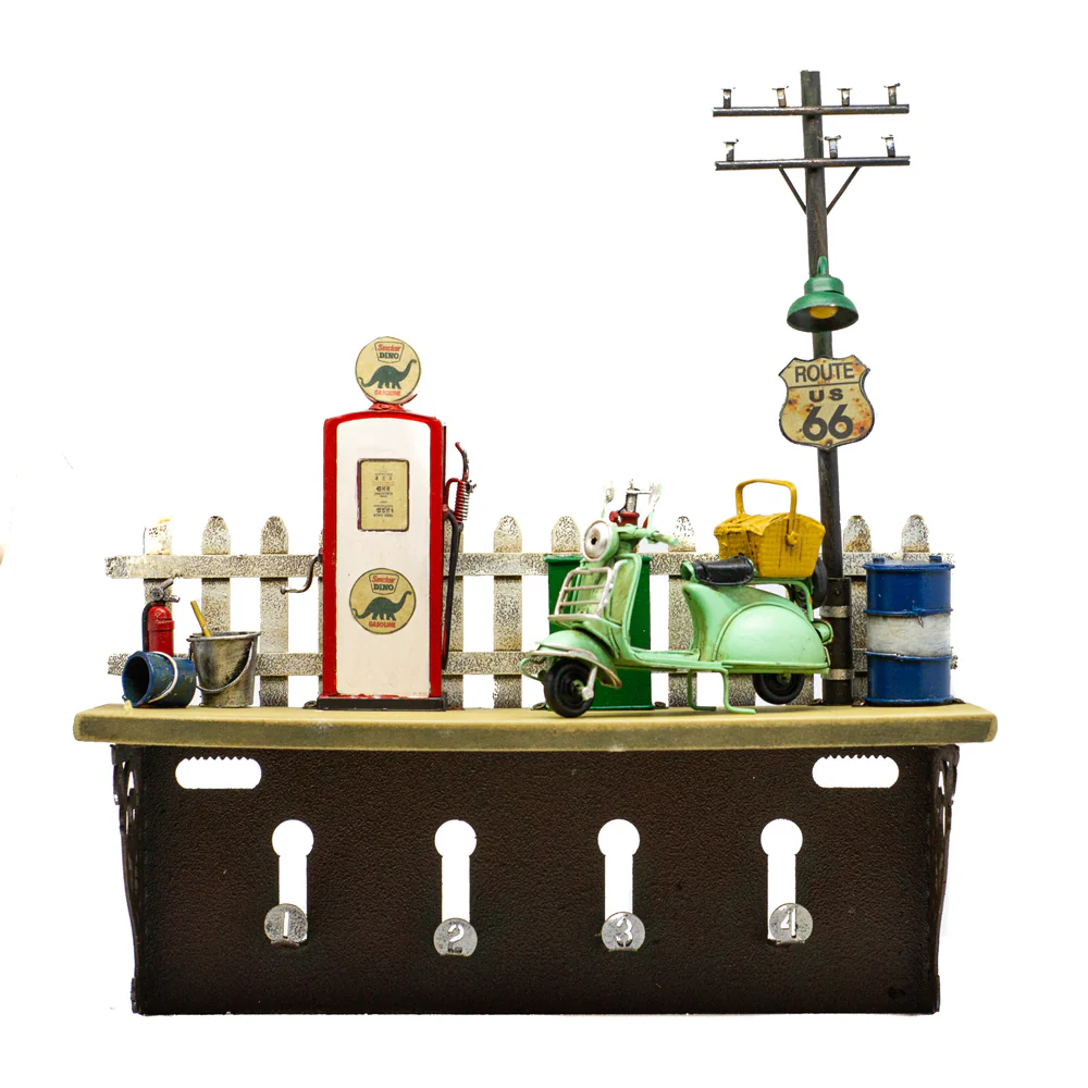 Boyle Shelf Hanging Wall Decor With Hooks Petrol Pump 31cm - Image 2