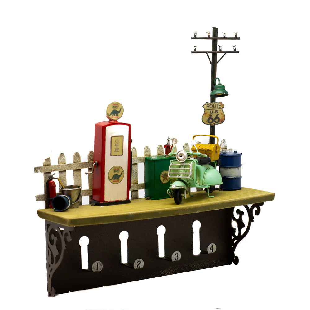 Boyle Shelf Hanging Wall Decor With Hooks Petrol Pump 31cm - Image 3