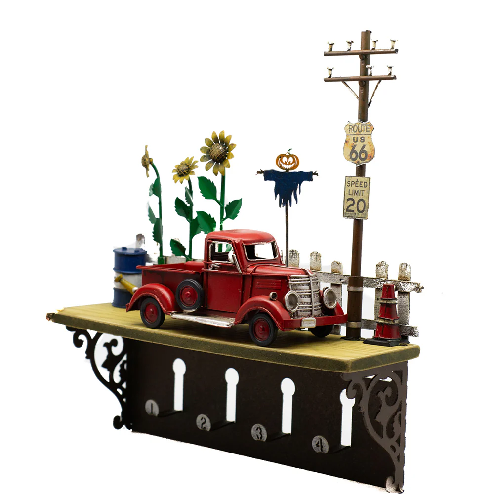 Boyle Shelf Hanging Wall Decor With Hooks Red Truck 31cm