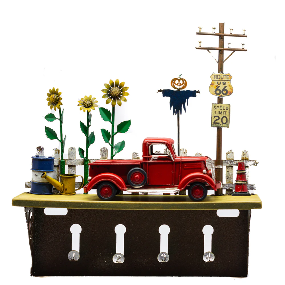 Boyle Shelf Hanging Wall Decor With Hooks Red Truck 31cm - Image 2