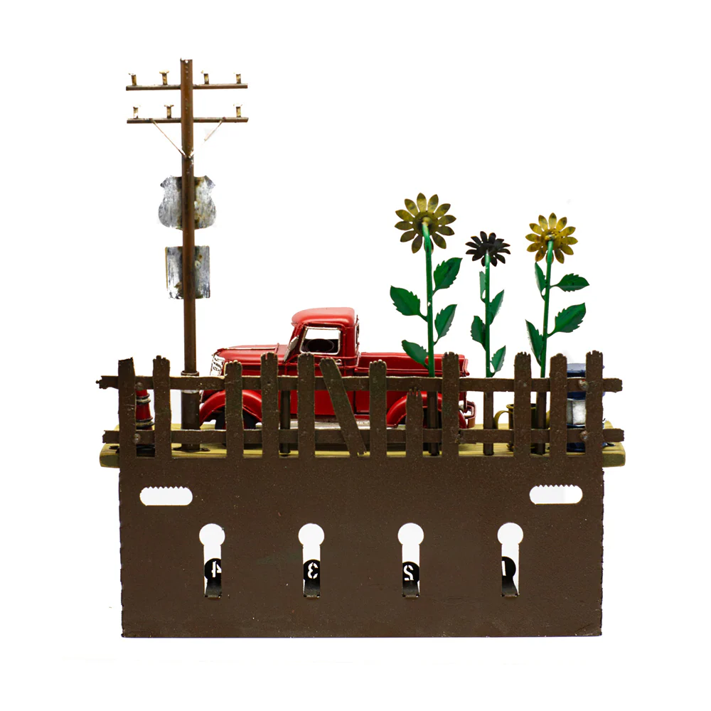 Boyle Shelf Hanging Wall Decor With Hooks Red Truck 31cm - Image 4
