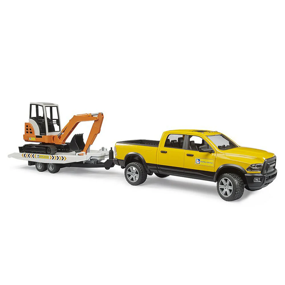 Bruder 1:16 RAM 2500 Power Wagon Rental Service With Trailer & Excavator Toy