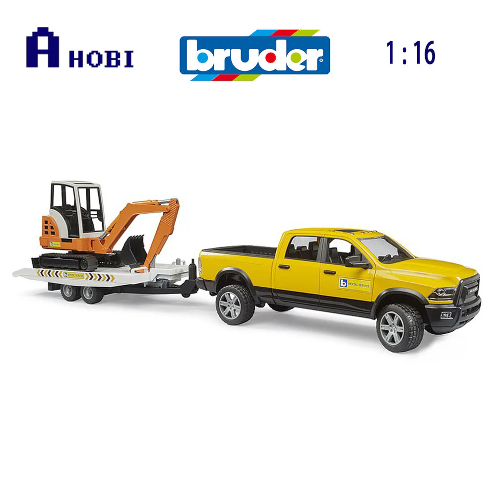 Bruder 1:16 RAM 2500 Power Wagon Rental Service With Trailer & Excavator Toy - Image 3