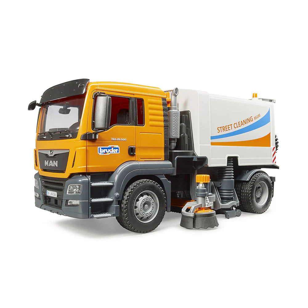 Bruder Licensed 1:16 Scale MAN TGS Street Sweeper Truck Model With 2 Rotating Round Brushes